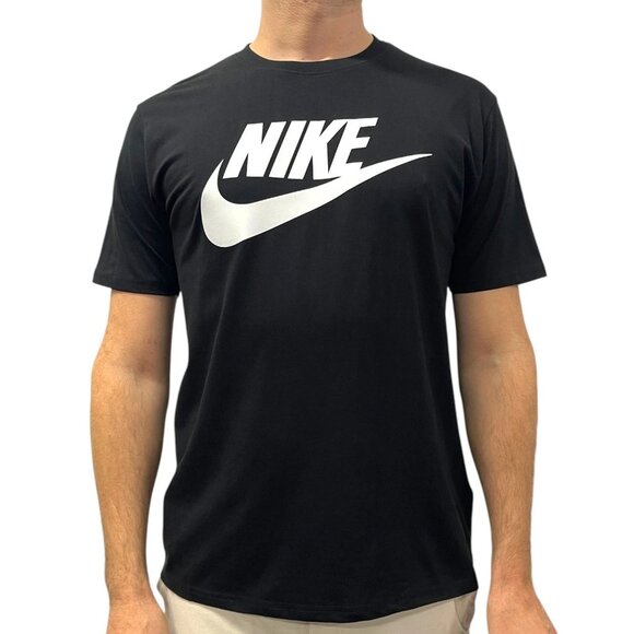 NWT Nike Men's Short Sleeve Logo T-Shirt Color Black Size M Cotton Tee - Picture 1 of 9